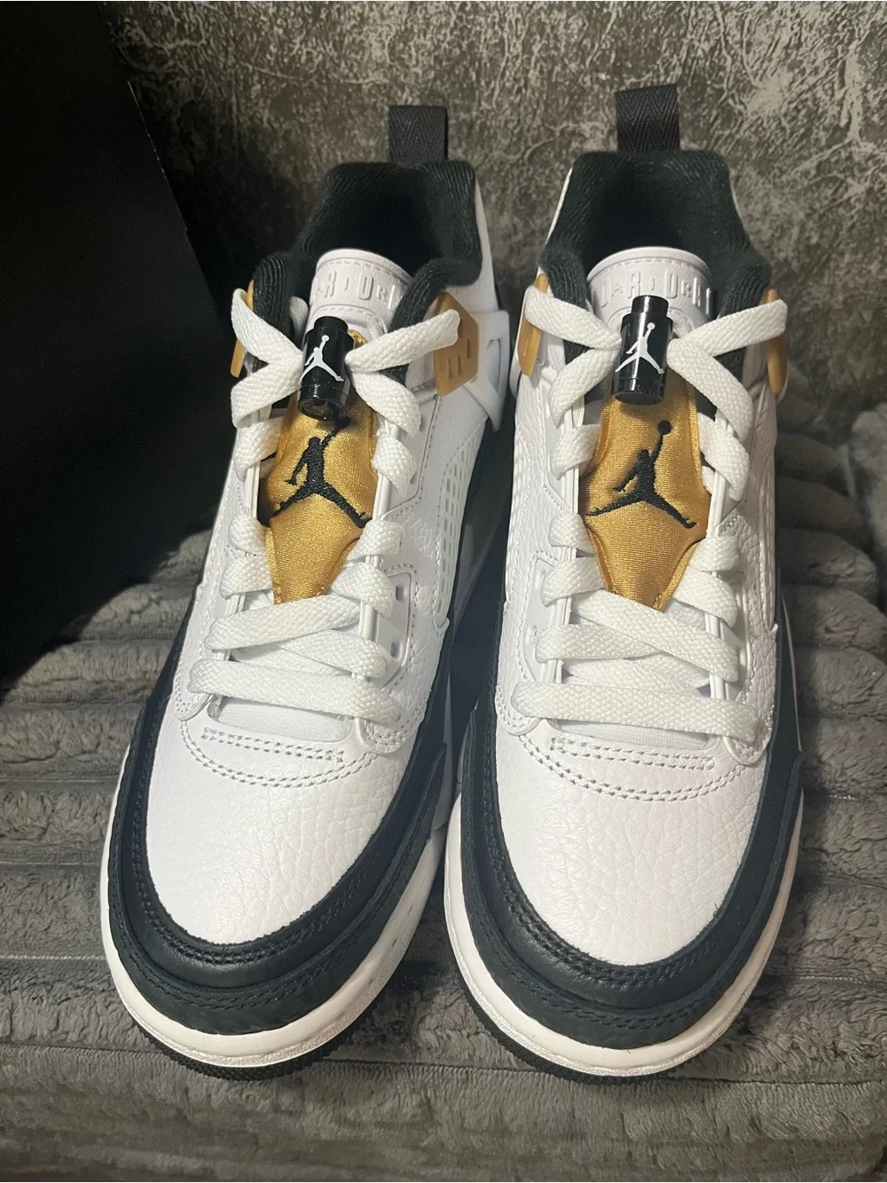 Jordan Spizike Sneakers in White, Black & Gold 4.5 Y